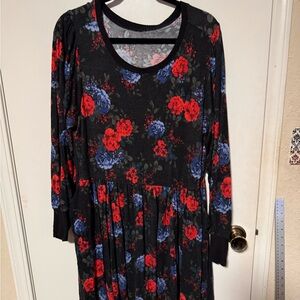 Torrid Long Sleeve Dress with Red and Blue Floral Pattern